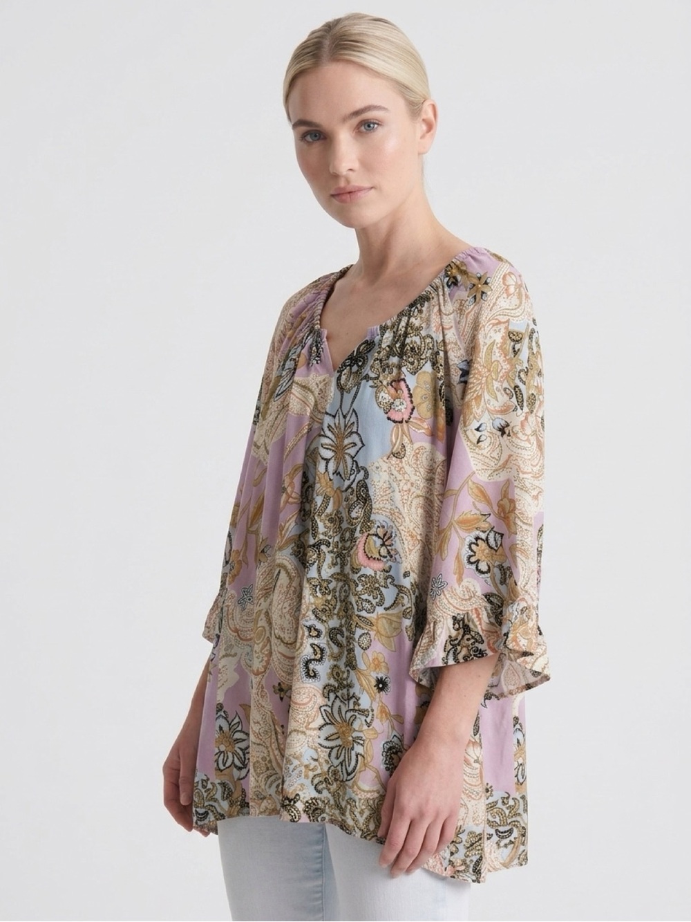 Ivy Jane floral tunic top with ruffle sleeves